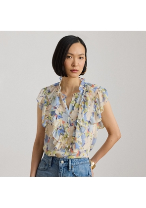 Floral Ruffle-Trim Georgette Shirt