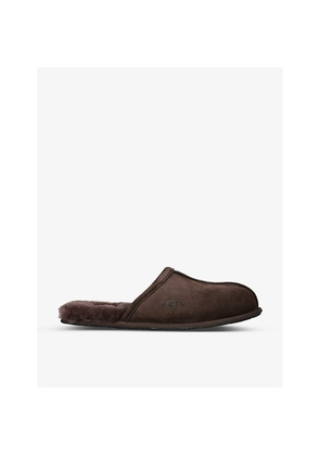 Mens UGG Scuff Logo-Embroidered Suede and Shearling Slippers