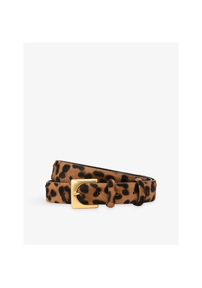 Womens Reiss Belinda Leopard-Print Pony-Hair Belt