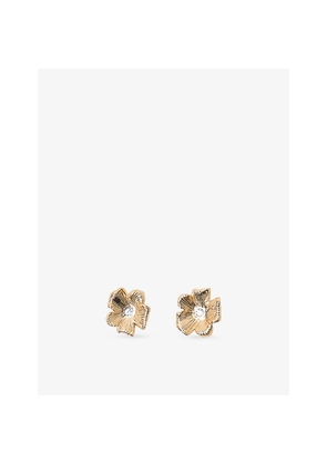 Womens Maje Flower Brass and Crystal Stud Earrings