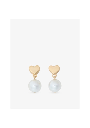 Womens Maje Heart Brass and Faux-Pearl Drop Earrings