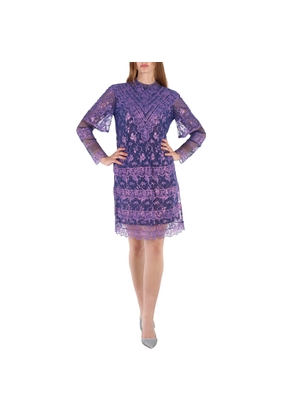 Burberry Laminated Lace Cape Sleeve Dress In Bright Purple