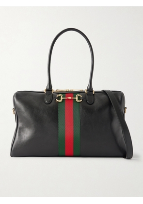 Gucci - Borsetto Large Webbing-trimmed Textured-leather Shoulder Bag - Black - One size