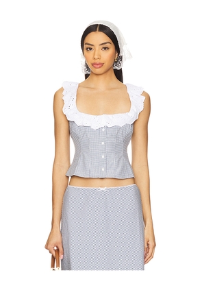 GUIZIO Gingham Paloma Lace Top in Baby Blue. Size L. Also in XL.