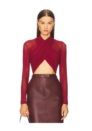 Bardot Aliyah Wrap Bodysuit in Burgundy. Size 6. Also in 12.