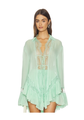 Blumarine Georgette Top With Lace in Mint. Size 36. Also in 38, 40, 42.