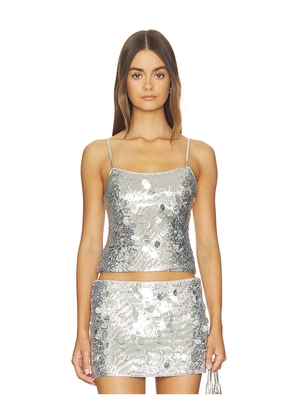 GUIZIO Paillette Cami in Metallic Silver, grey. Size L. Also in M, S, XL, XS.