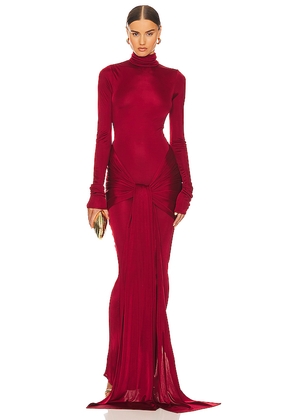 Helsa Slinky Jersey Sarong Maxi Dress in Red. Size M. Also in L, S, XL.