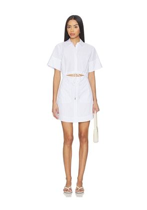 SIMKHAI Marcy Cotton Mini Shirt Dress in White,Blue. Size 0. Also in 2, 4, 6, 8.