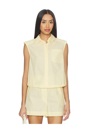 SIMKHAI Winslow Short Sleeve Cropped Shirt in Lemon. Size L. Also in M, S, XS.