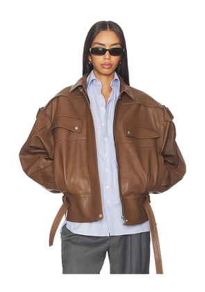 Magda Butrym Belted Leather Bomber Jacket in Brown. Size 38. Also in 34.
