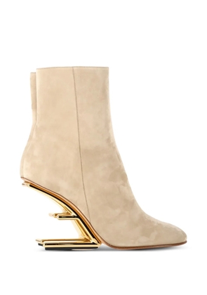 Fendi Pre-Owned logo-heel suede ankle boots - Neutrals