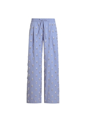 Dolce & Gabbana poplin trousers with crystal flower embroidery - Blue