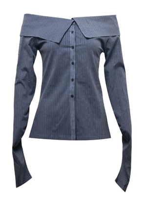 Hache striped-pattern off-shoulder shirt - Blue