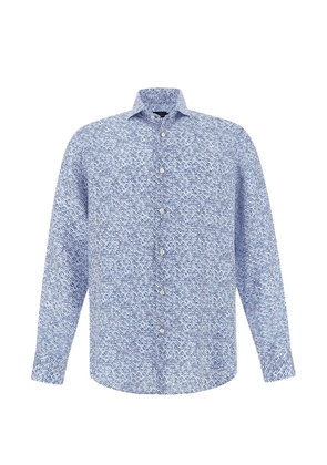 Paul & Shark geometric watercolour linen shirt - Blue