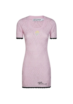 Self-Portrait pointelle knit mini dress - Pink
