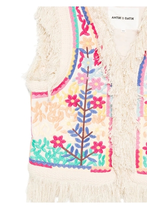 Antik Batik embroidered fringed vest - Neutrals