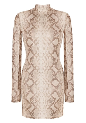 Philipp Plein snakeskin-print mock neck dress - Neutrals