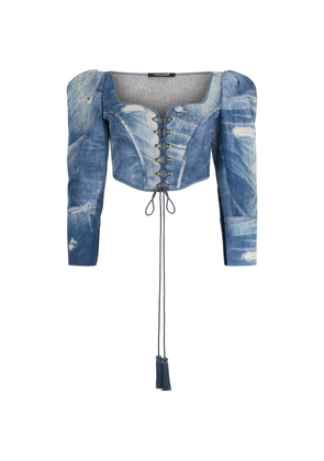 Roberto Cavalli patchwork-effect corset top - Blue