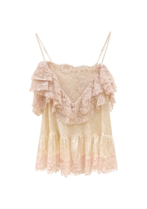 Sea ruffled-lace V-neck top - Neutrals