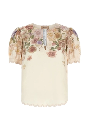 TWINSET floral puff-sleeve blouse - Neutrals