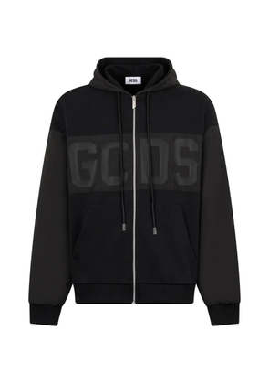 GCDS logo-detail zip-up cotton hoodie - Black