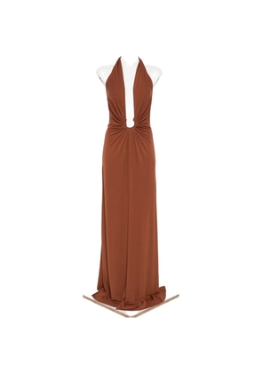 ALESSANDRO LEGORA halterneck ring-detail maxi dress - Brown