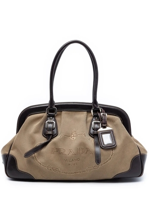 Prada Pre-Owned 2013-2026 Leather Trimmed Canvas Canapa Logo Frame handbag - Brown
