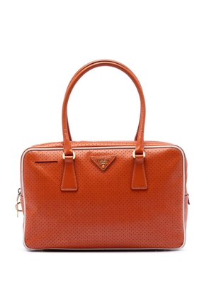 Prada Pre-Owned 2021-2026 Perforated Vitello Drive Leather Bauletto Top Handle Bag satchel - Orange