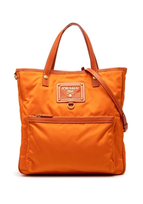 Prada Pre-Owned 2021-2026 Saffiano Trimmed Tessuto Logo Oro satchel - Orange