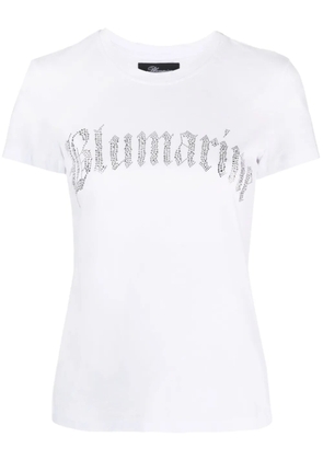 Blumarine rhinestone-logo T-shirt - White