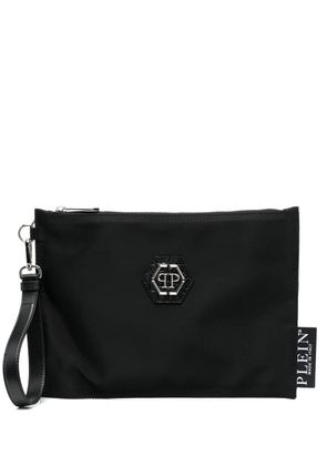 Philipp Plein logo-plaque zip-up clutch bag - Black