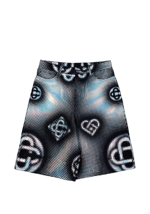 Casablanca pearlescent monogram denim shorts - Black