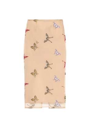 Blumarine butterfly-applique midi skirt - Neutrals