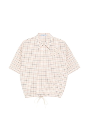 Prada checked floral-appliqué shirt - Neutrals