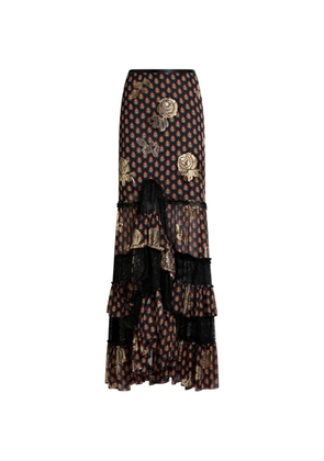 ETRO roses-pattern lace asymmetric skirt - Black