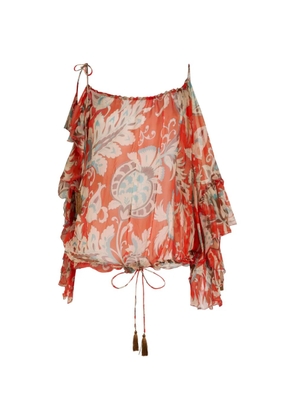 ETRO one-sleeved floral-detail top - Red