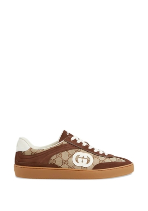 Gucci logo-plaque leather-panel sneakers - Neutrals