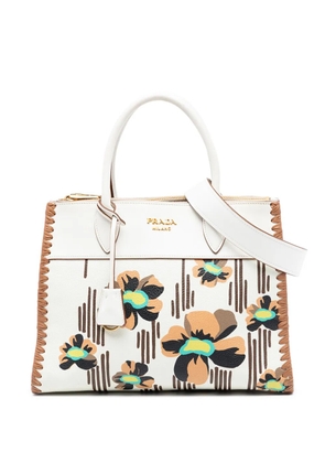Prada Pre-Owned 2010-2026 City Calf Trimmed Madras Floral Print Paradigme Whipstitch satchel - White
