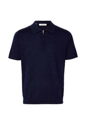 SELECTED half zip knitted polo - Blue