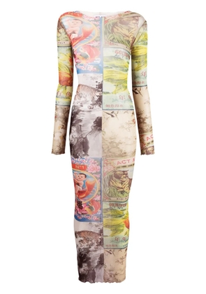 ACT Nº1 graphic-print semi-sheer dress - Blue