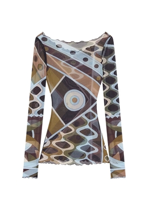 PUCCI Vivara-print tulle top - Brown