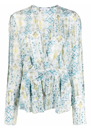 Patrizia Pepe ruffled abstract-print blouse - Blue