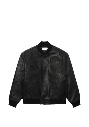 Off-White logo-embossed leather jacket - Black