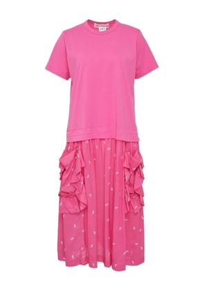 Comme Des Garçons Girl side frills leaf pattern midi dress - Pink