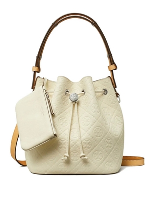 Tory Burch logo-monogram leather bucket bag - Neutrals