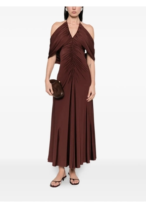 Self-Portrait V-neck ruched midi dress - Brown