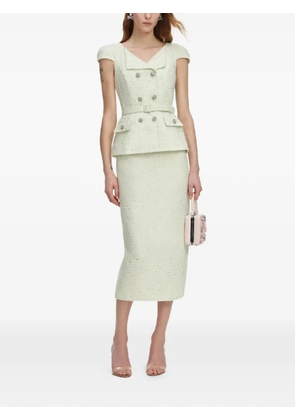 Self-Portrait button belted boucle midi dress - Green