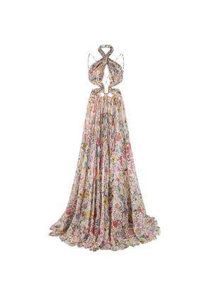 Roberto Cavalli floral-print halterneck maxi dress - Neutrals