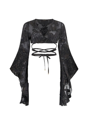 Roberto Cavalli floral bell-sleeve blouse - Black